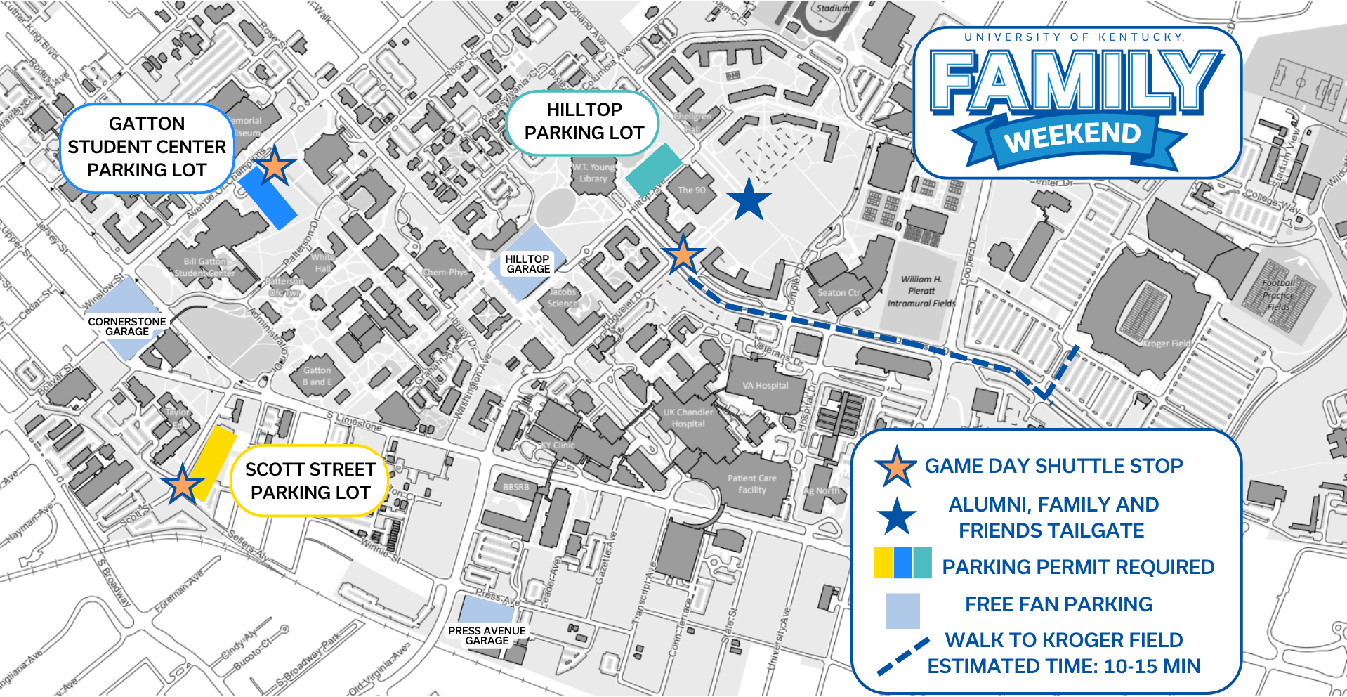 Parking map for families during Family Weekend 2026 Game Day