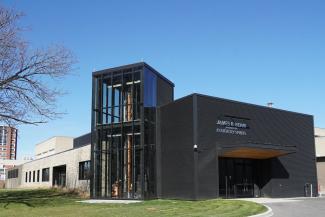 Black building with glass tower