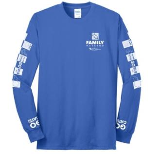 long-sleeved blue t-shirt